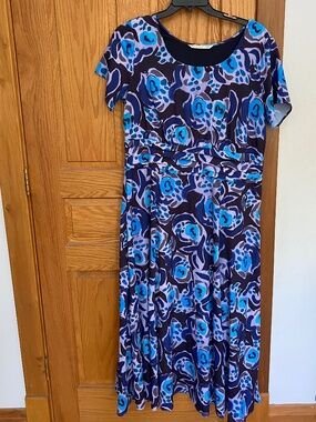 eShakti Size 18 Blue Purple Abstract Floral Empire Waist Dress